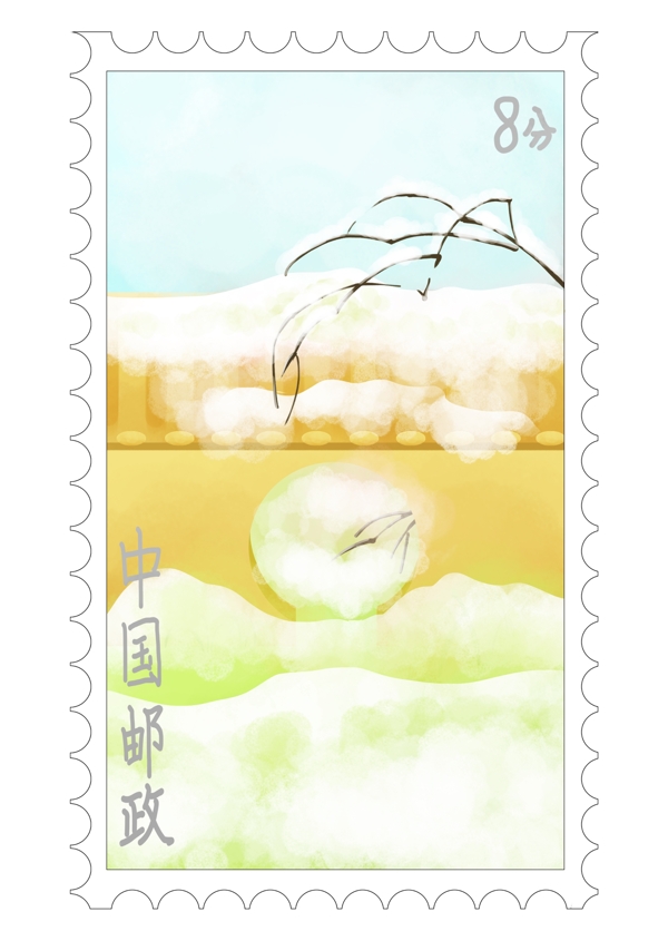 白色雪景邮票
