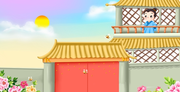 卡通插畫繪本登玄都閣