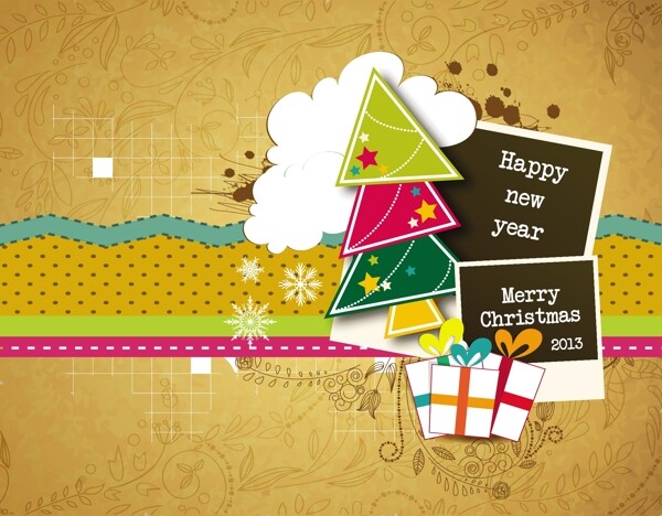 圣誕節(jié)插畫(huà)矢量相框圣誕樹(shù)