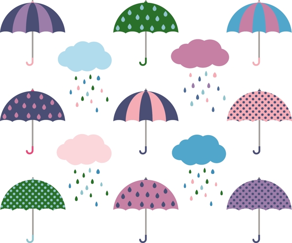 卡通雨伞下雨矢量图下载