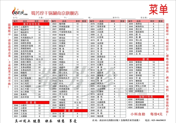 火鍋店菜單