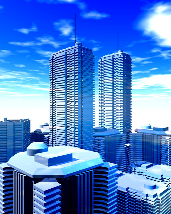 商業(yè)空間樓房建筑效果圖高樓大廈高科技區(qū)水滴科幻