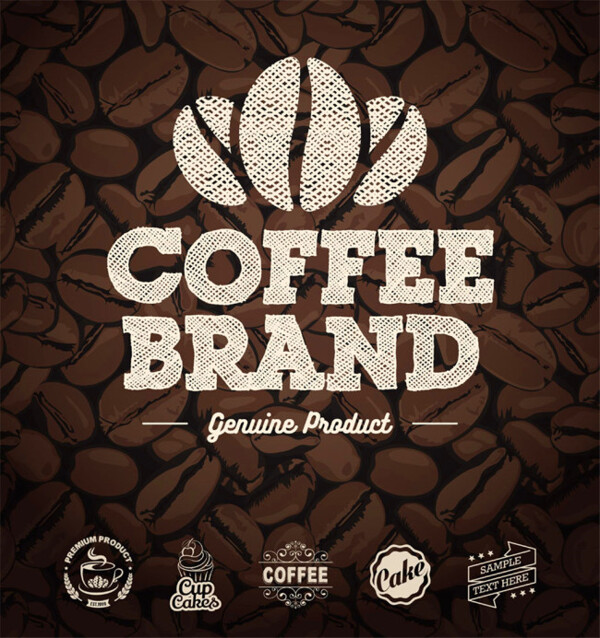 咖啡图标和咖啡豆背景图片