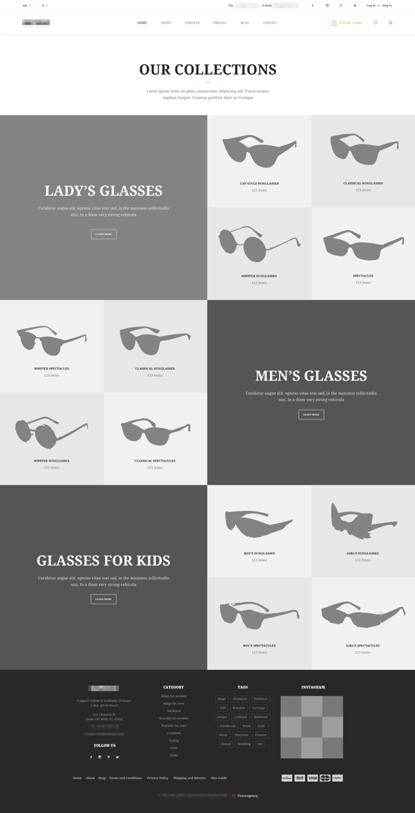 精美国外的商城购物网站之眼镜产品展示界面