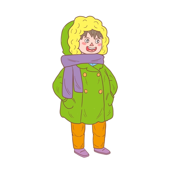 冬季冬日棉袄男孩卡通手绘