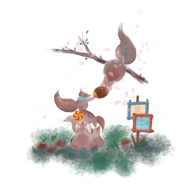 五一棕色松鼠搬榛子動(dòng)物