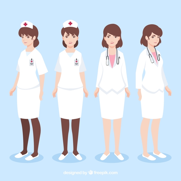 4款創(chuàng)意白衣女醫(yī)務(wù)人物矢量素材