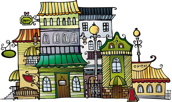 矢量卡通建筑插畫