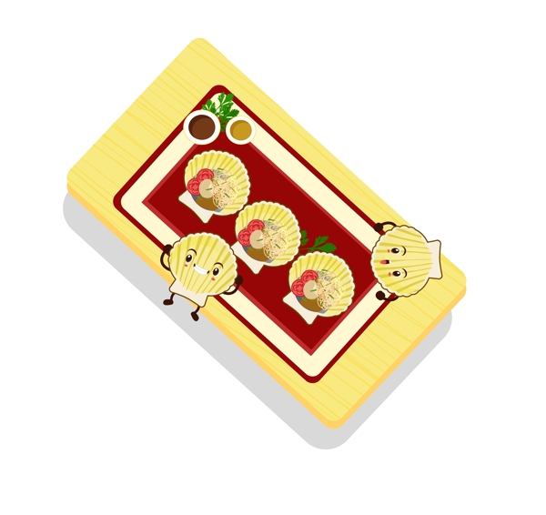 扇贝海鲜美食原创ai卡通可爱食物设计元素