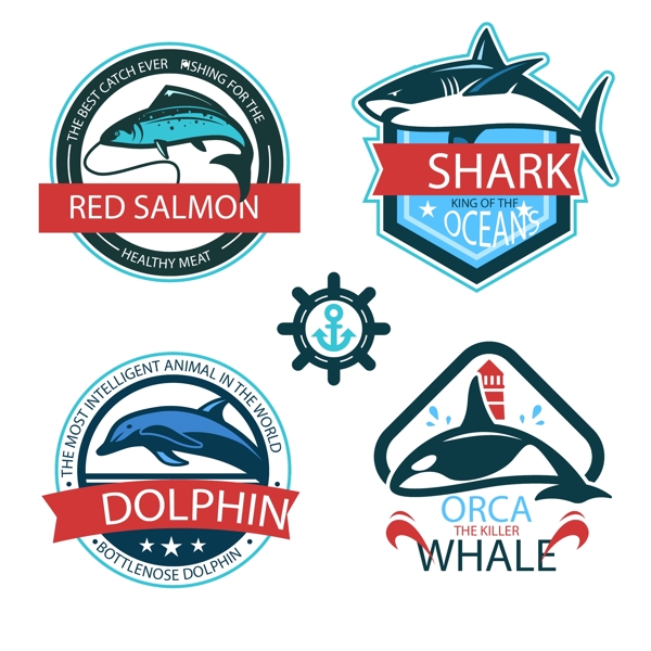 海洋动物标签logo矢量素材