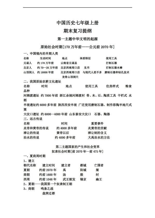 七年級上冊歷史七年級上冊