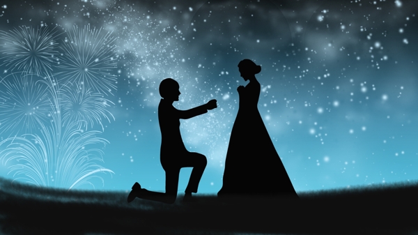 唯美插畫星空下情侶求婚