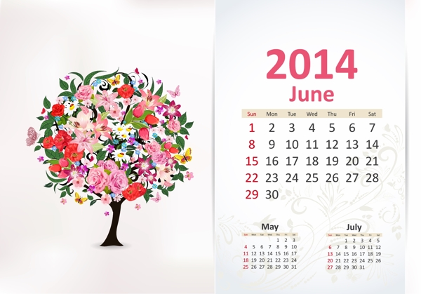 六月2014年歷矢量
