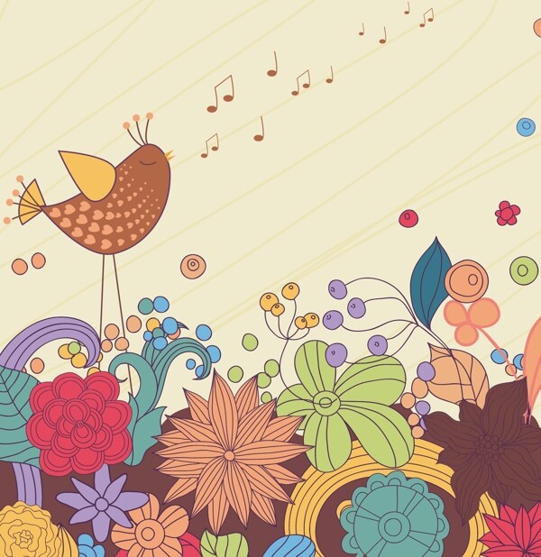 花卉矢量插畫的鳥