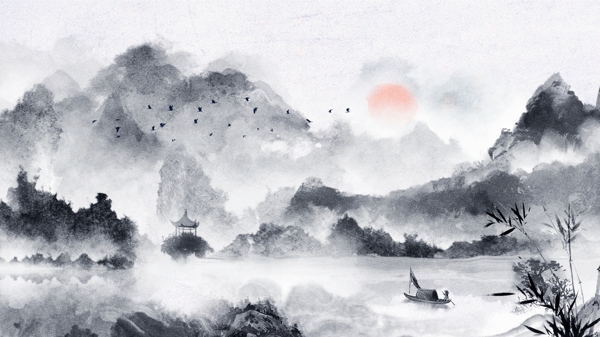 唯美手绘中国水墨画成语故事11月插画