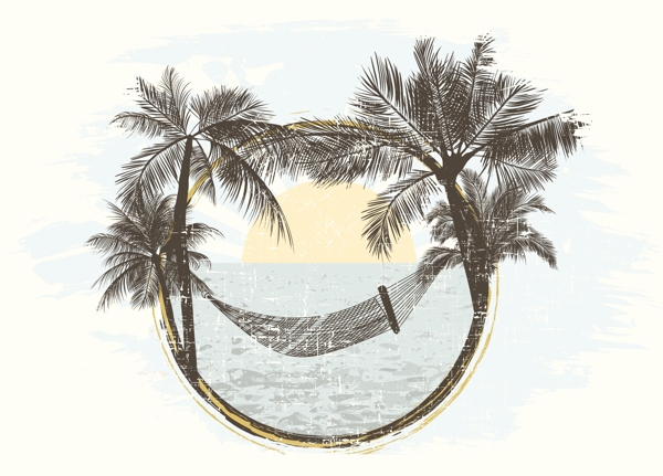 椰树与吊床插画