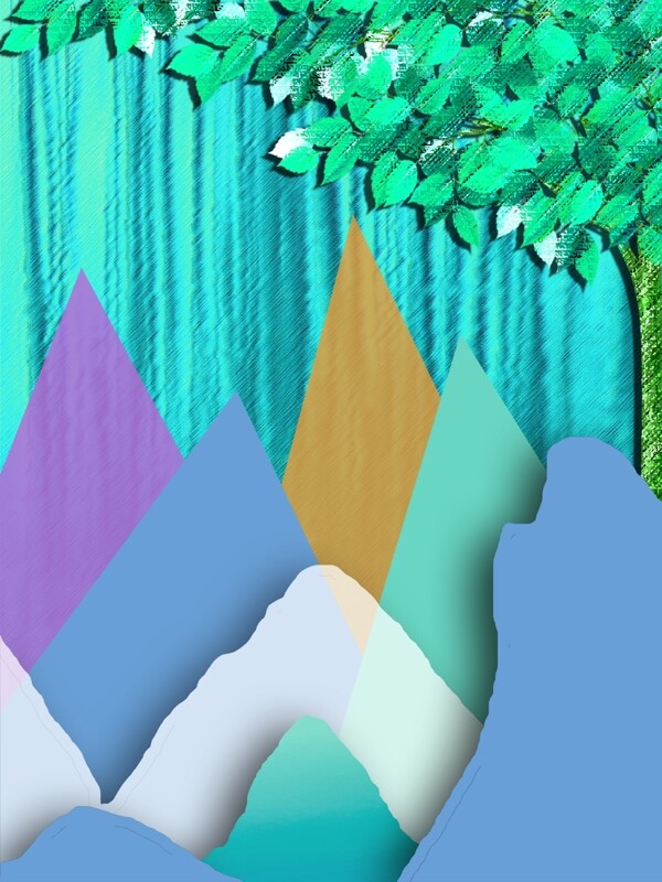 现代三角彩色山客厅装饰画