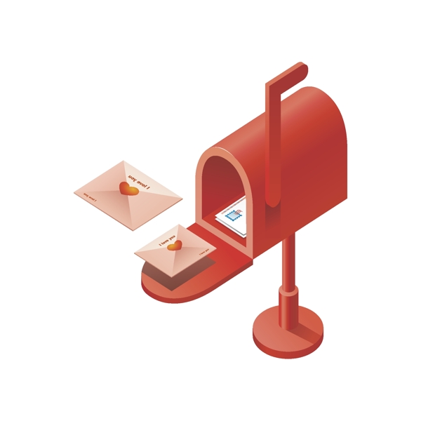 红色的邮箱手绘插画