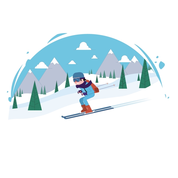 卡通个性滑雪体育运动山路吹