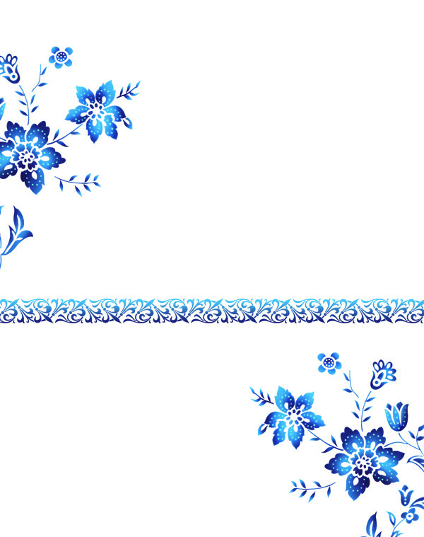 蓝色花朵室内移门创意画