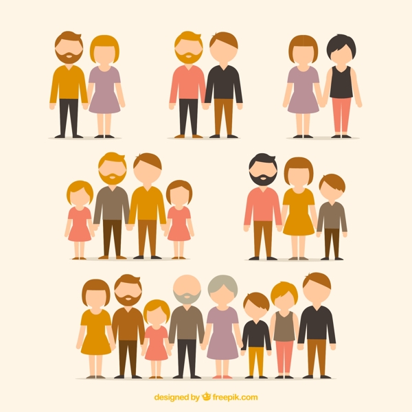 6组卡通家庭人物设计矢量图