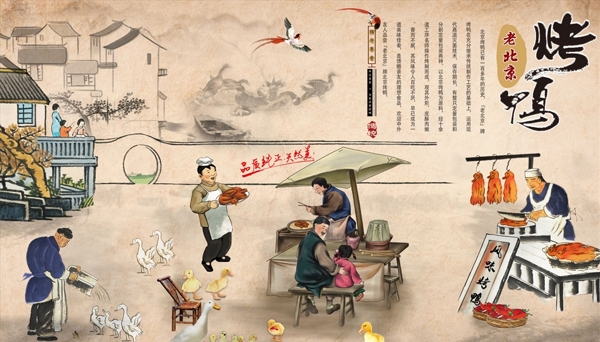 传统美食北京墙烤鸭工装背景图片