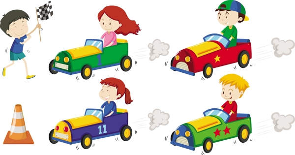 賽車(chē)插圖中的男孩和女孩