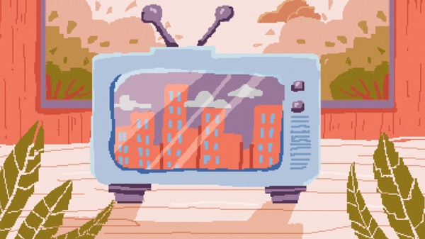 80s复古像素老式电视机怀旧插画