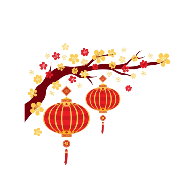 喜庆花枝灯笼元素设计