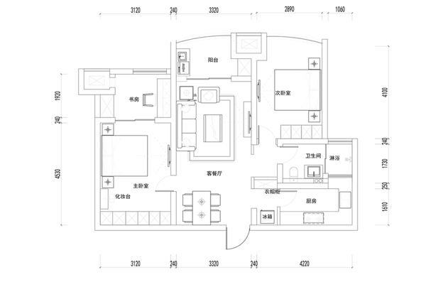 小两房户型方案CAD平面图