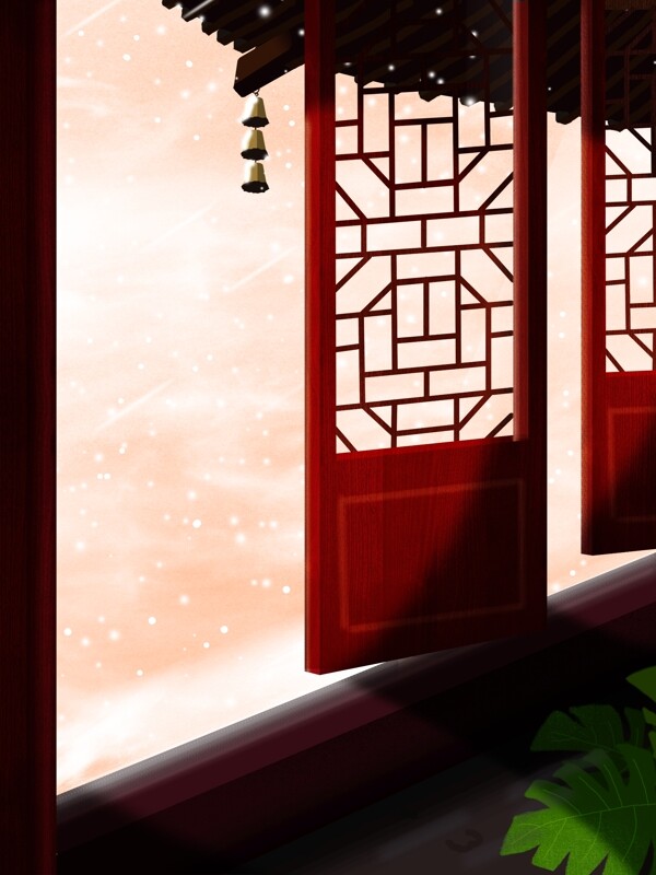 传统中国风下雪屋檐背景设计