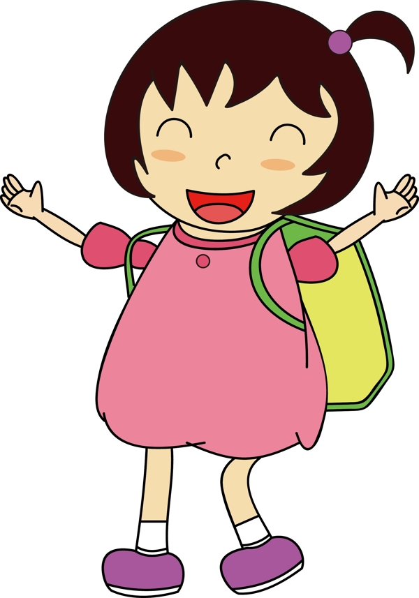 女孩小學(xué)生開(kāi)學(xué)卡通矢量元素