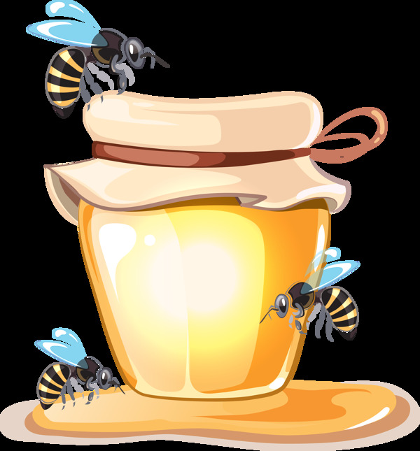卡通小蜜蜂蜂蜜罐png元素