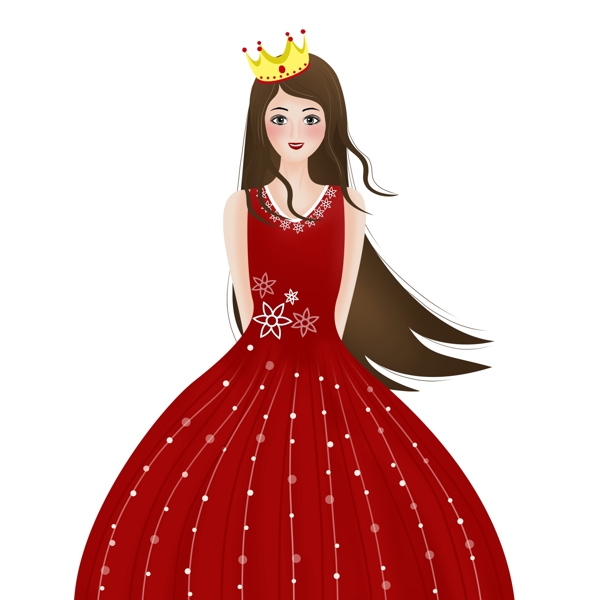 卡通可爱穿红色礼服的公主女孩