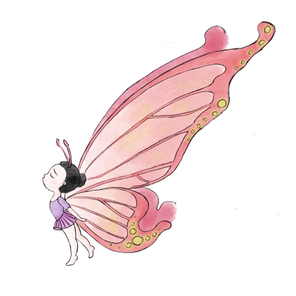 童真梦幻主题马卡龙色系长蝴蝶翅膀起舞的芭蕾孩