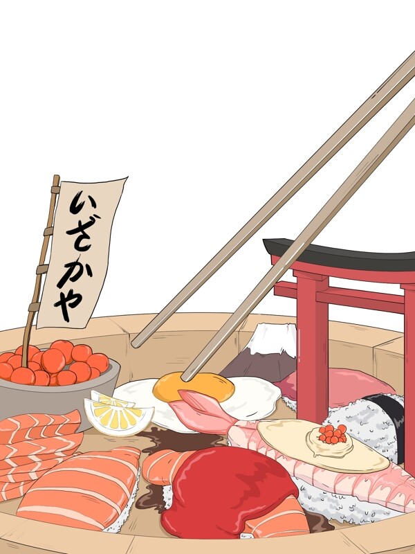 二次元漫画风日式料理寿司美食原创插画