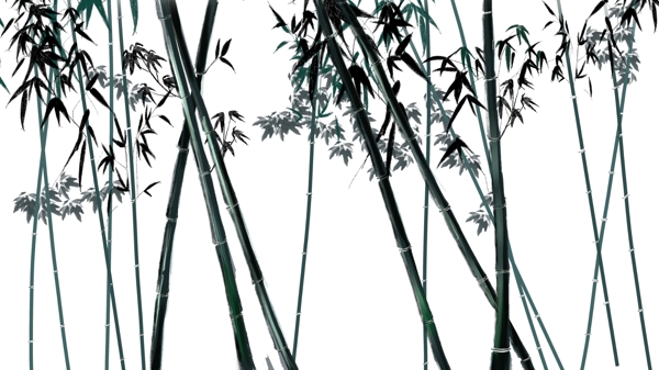 中国风水墨绿色竹林卡通背景