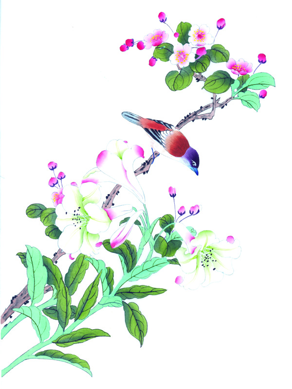中國風(fēng)花喜鵲牡丹桃花芍藥小鳥中華藝術(shù)繪畫
