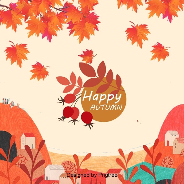 美丽多彩的卡通可爱的手绘秋天飘叶背景