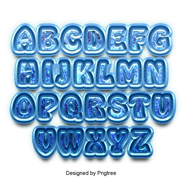 二十四个英文字母设置字体字体字体书法海报蓝色冰水滴3D可爱效果