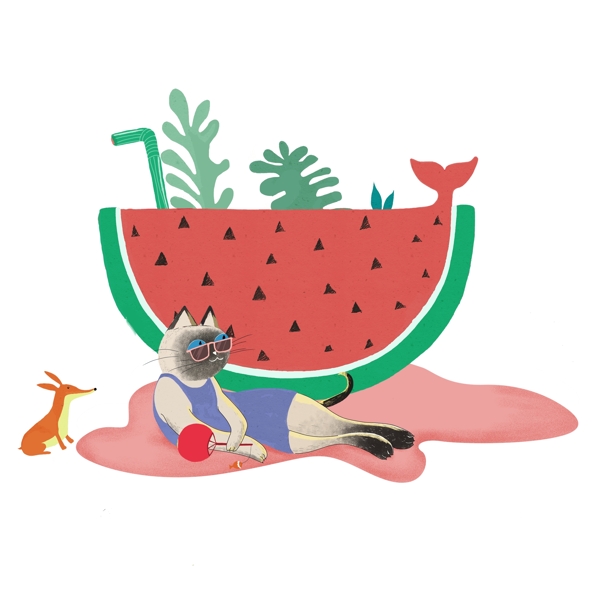 西瓜水果插畫png元素