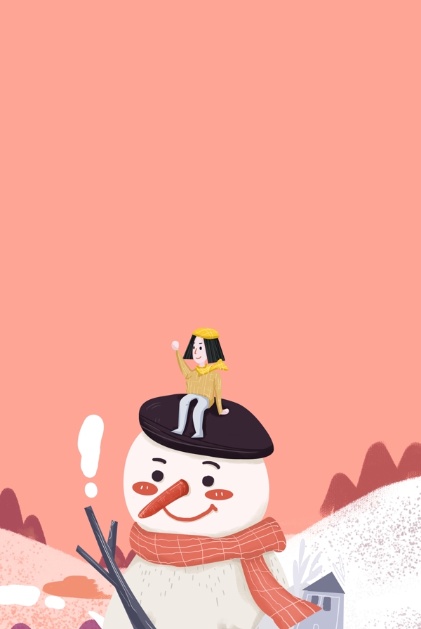 冬日雪人上的女孩创意服装海报
