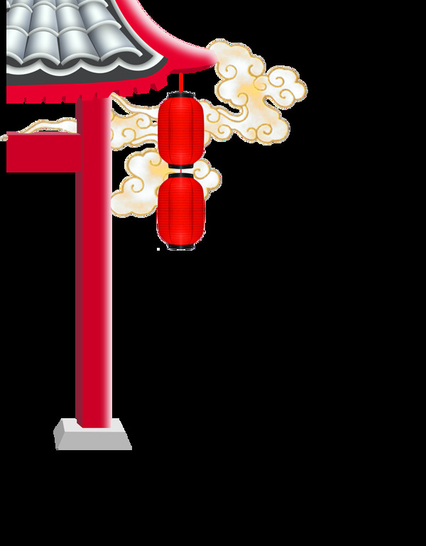 中国风凉亭灯笼节日元素