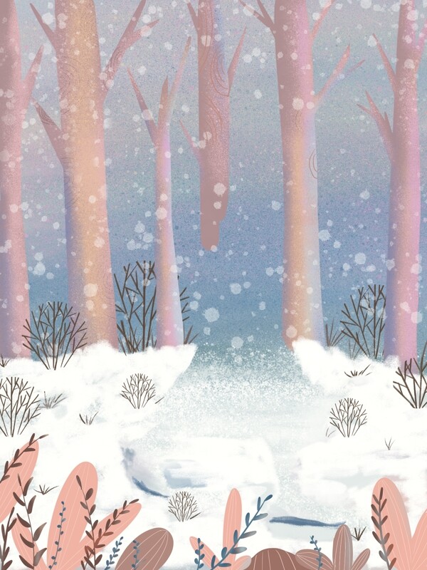 手绘水彩冬季树林背景素材