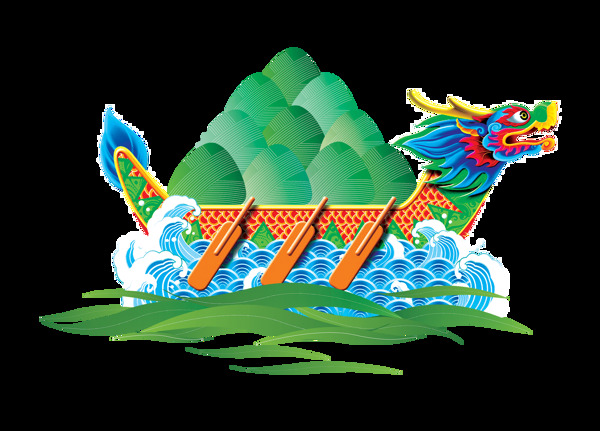 卡通端午節(jié)素材龍舟png元素