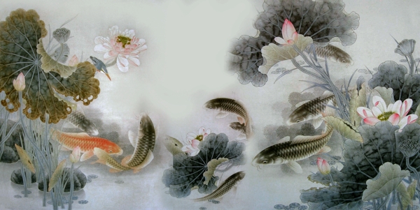 水墨荷花魚