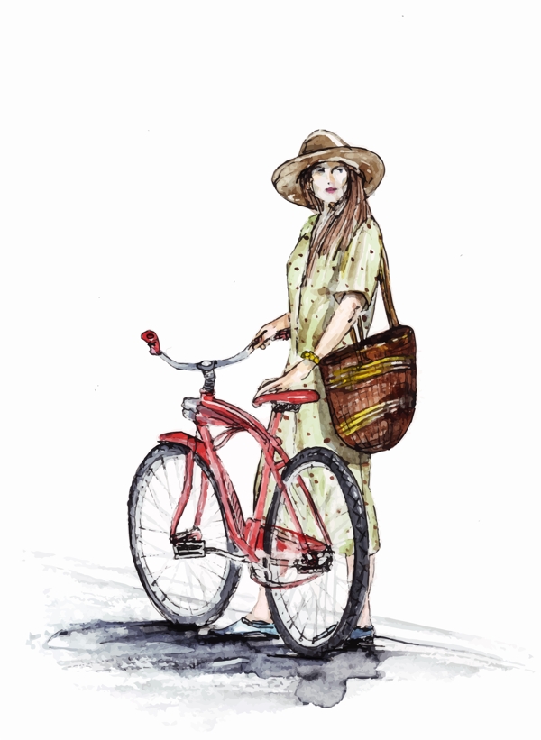 自行车与女孩图片