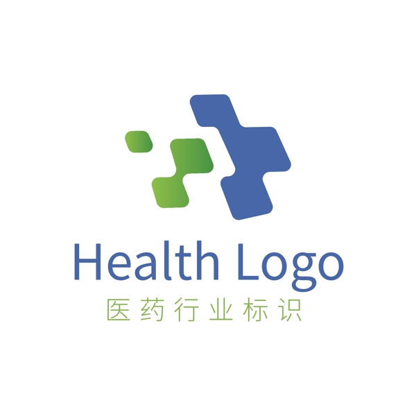 蓝绿色十字医药卫生健康行业logo模板