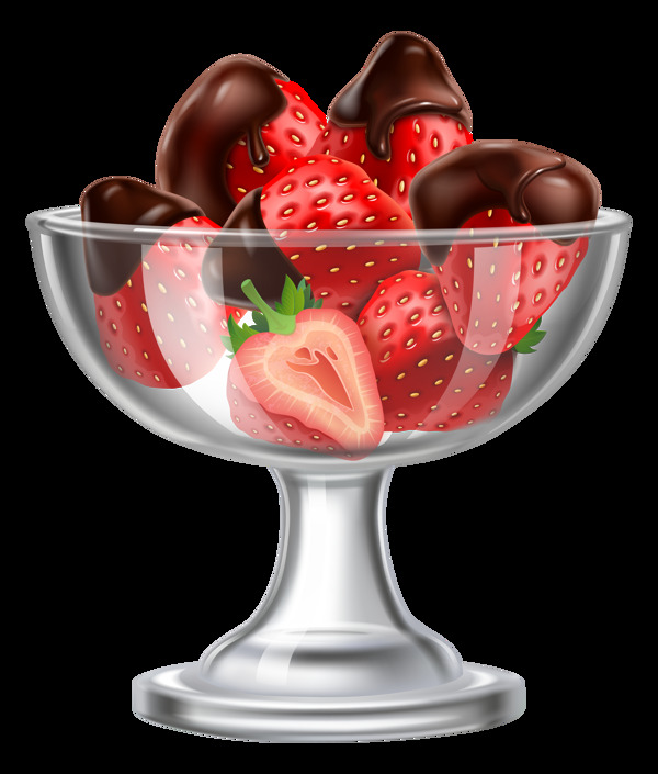 淋上巧克力酱的草莓png透明素材
