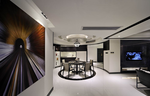 现代时尚客厅瓷砖地板室内装修效果图